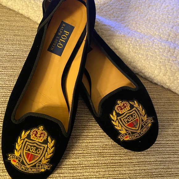 WOMANS RALPH LAUREN POLO VELVET MONOGRAM FLATS SZ 39.5 - Picture 6 of 7